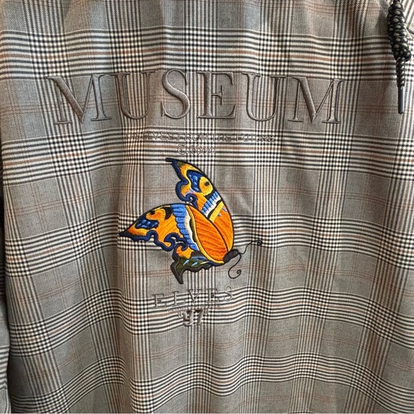 CABBEEN Sz 48 Plaid Hooded Pockets Embroidered Back Snaps Closure Jacket - Picture 10 of 16